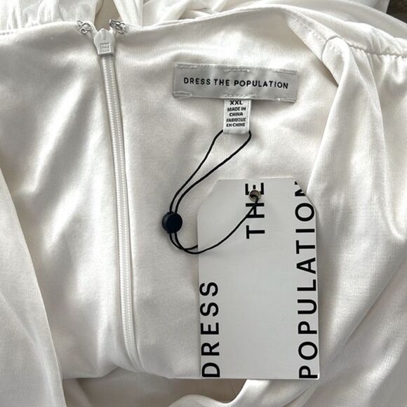 Dress the Population Krista Plunge Neck Side Slit Gown, Ivory, NWT, Size XXL - Picture 12 of 13